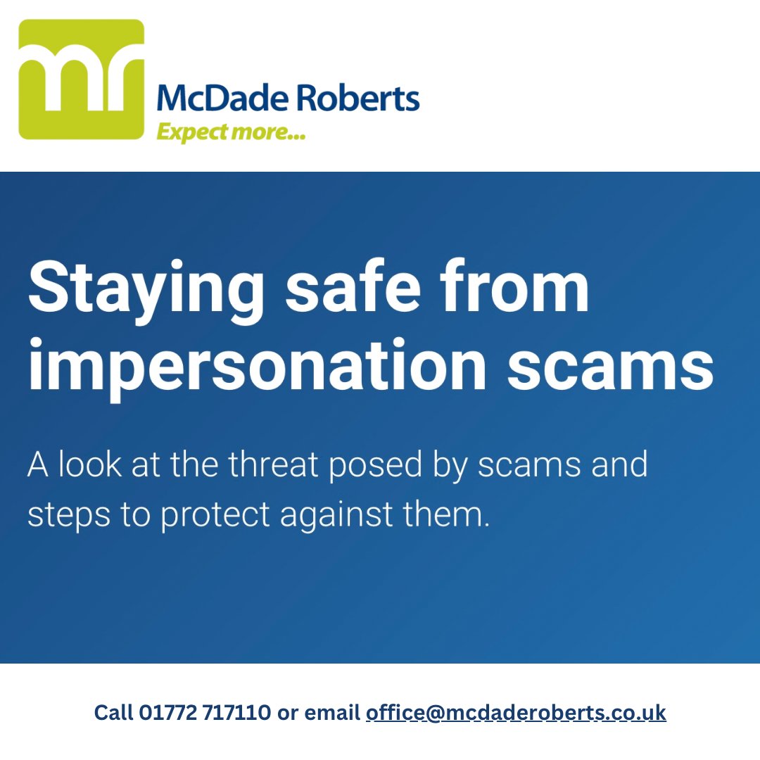 The fight against scammers and fraudsters continues for both businesses and individuals.

Read more here:- mcdaderoberts.co.uk/news/hot-topic…

#scams #scamprevention #scamawareness #fraud #fraudprevention #fraudawareness #business #impersonation #trusted #security