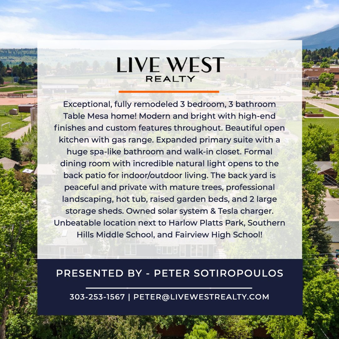 LiveWestRealty's tweet photo. π‘ J U S T L I S T E D π‘
4365 LUDLOW ST
- B O U L D E R , C O -
Listing Agent: Peter Sotiropoulos
Peter@livewestrealty.com
303-253-1567
.
.
.
.
#justlisted #boulder #BoulderCO #bouldercolorado #boulderrealestate #realestate #realtor #3Bed #3bed3bath #tablemesa #highend https://t.co/V7rc79eaS5