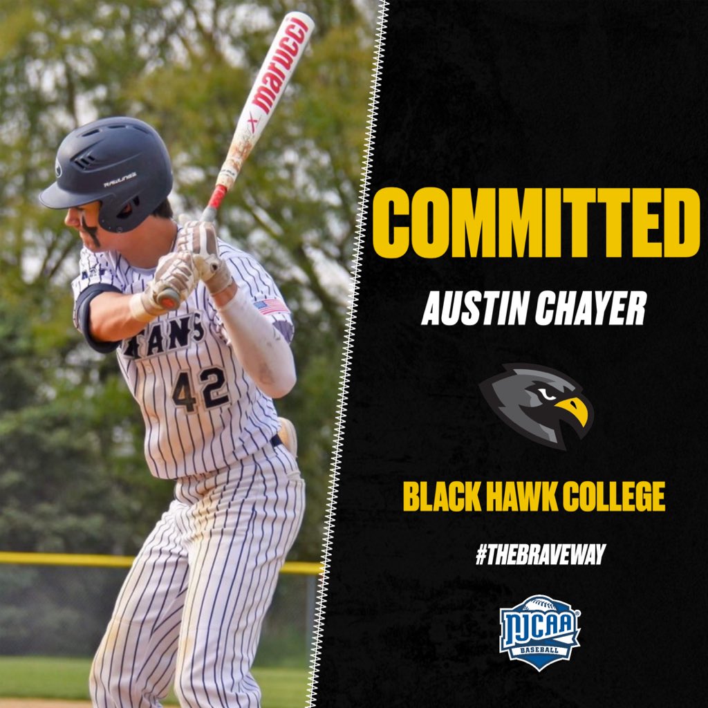 I would like to pronounce that I am going to continue my Academic and Baseball Career at Black Hawk College. I want to thank all my teammates, friends, family, and coaches for helping me get here. And special thanks to the A/W community⚔️  #TheBraveWay