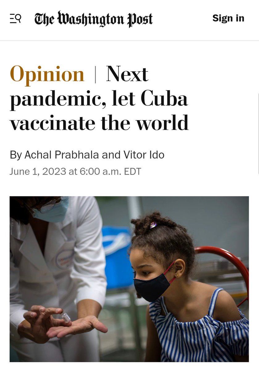 wrr2's tweet photo. The Washington Post
🚨1 de Junio🚨
Next pandemic, let Cuba vaccinate the world. 
👇
En la próxima pandemia dejen q #Cuba vacune al mundo.
"El antiguo embargo de los EEUU no solo está perjudicando a Cuba. Está lastimando al mundo".
https://t.co/bxypqFHVvq https://t.co/DB4yxaMsiX