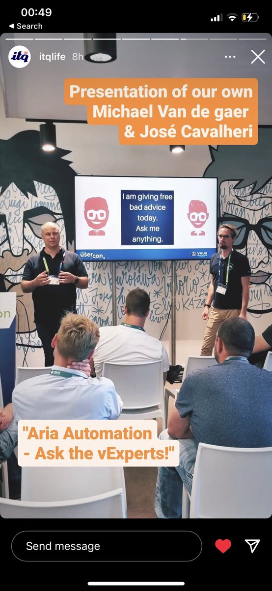 #vmugbe today was awesome!! Good sessions and even better networking and talking to customers and colleagues !
On top of all, we even could give free “bad” advices to our attendees 😜 definitely a very special AMA session about <a href="/VMwareAriaAuto/">VMware Aria Automation</a>