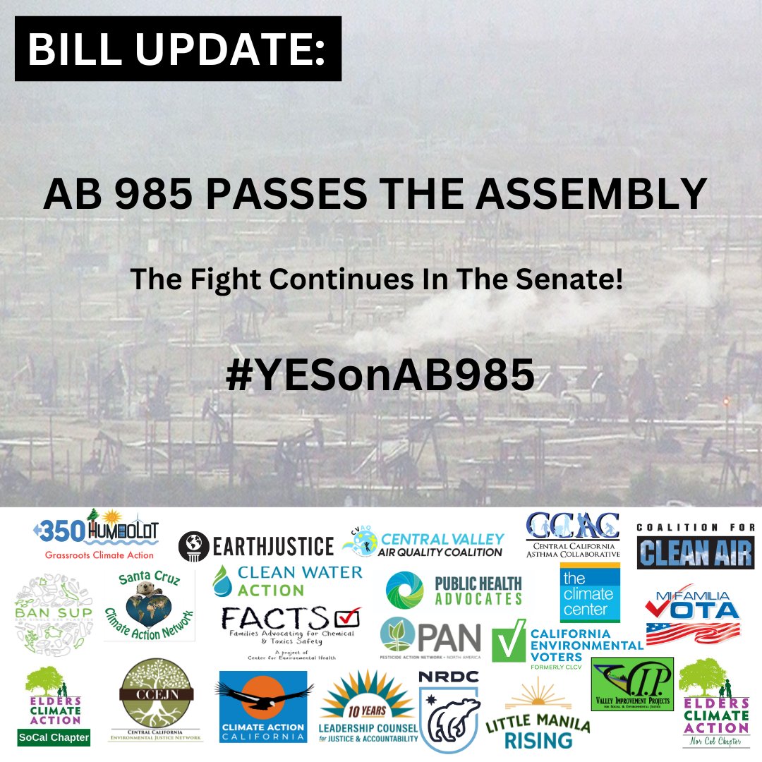 CenValAir's tweet photo. 🚨UPDATE 🚨
#AB985 made it out of the Assembly & is heading to the Senate! 🥳🎉
The fight to to protect #EJ community in the Valley will continue in the Senate! ✊🏾
Thank you to all our partners who have supported so far! https://t.co/ClcZi6hYBb