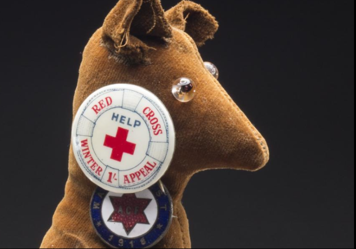 nma's tweet image. I'm going to leave you with this cheeky chap before handing over to my lovely colleague Suzanne.

The identity of this #collector is unknown  - but we do know that they found the perfect mount for their 1918 #WW1 fundraising #badgecollection in this brown velour kangaroo toy.