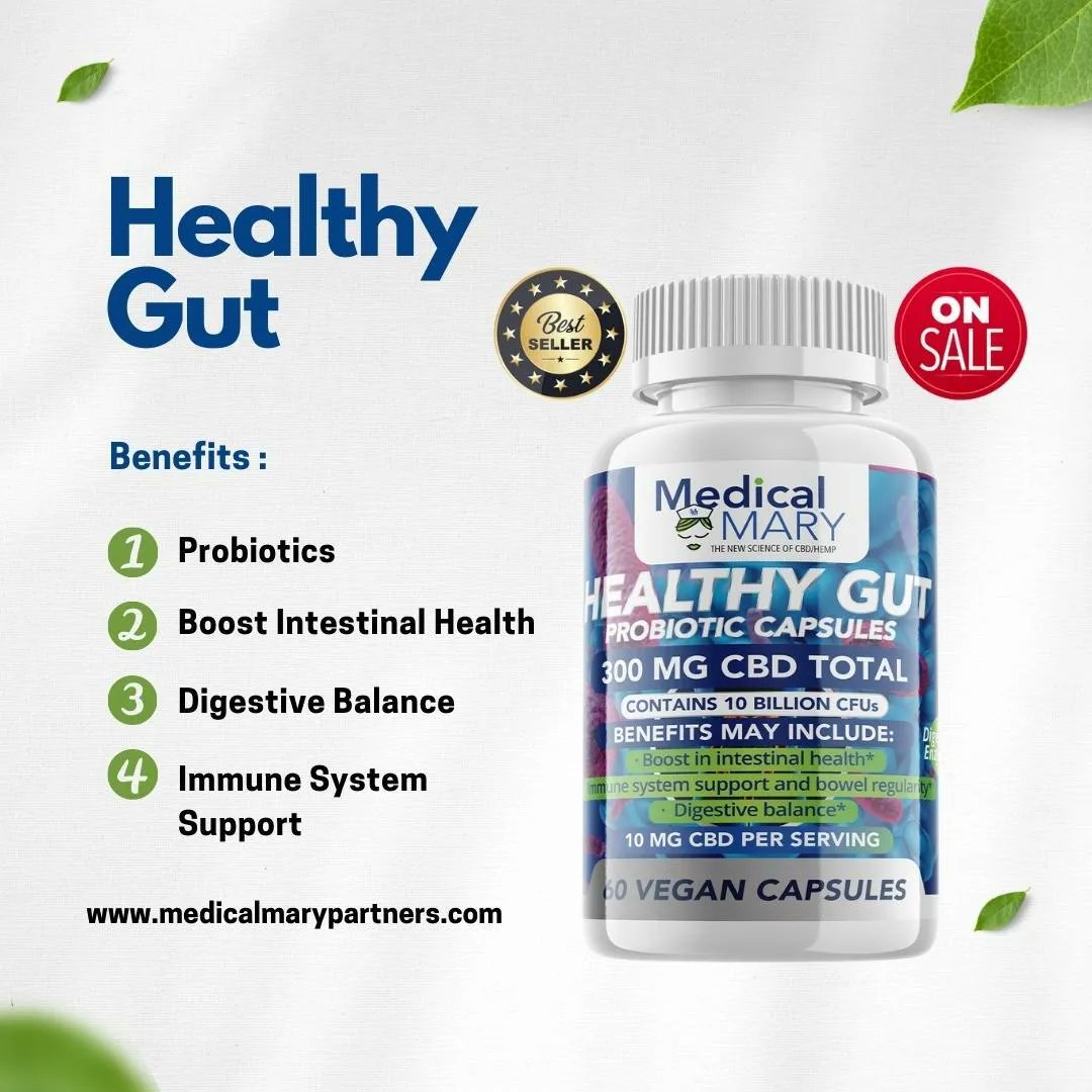 Protect your health with Medical Mary's Healthy Gut probiotic capsules. 💯 Visit buff.ly/43MCKdW for a wide range of #cbd #premiumproducts. 💖

#medicalmary #cbdthatworks #healthygut #health #wellness