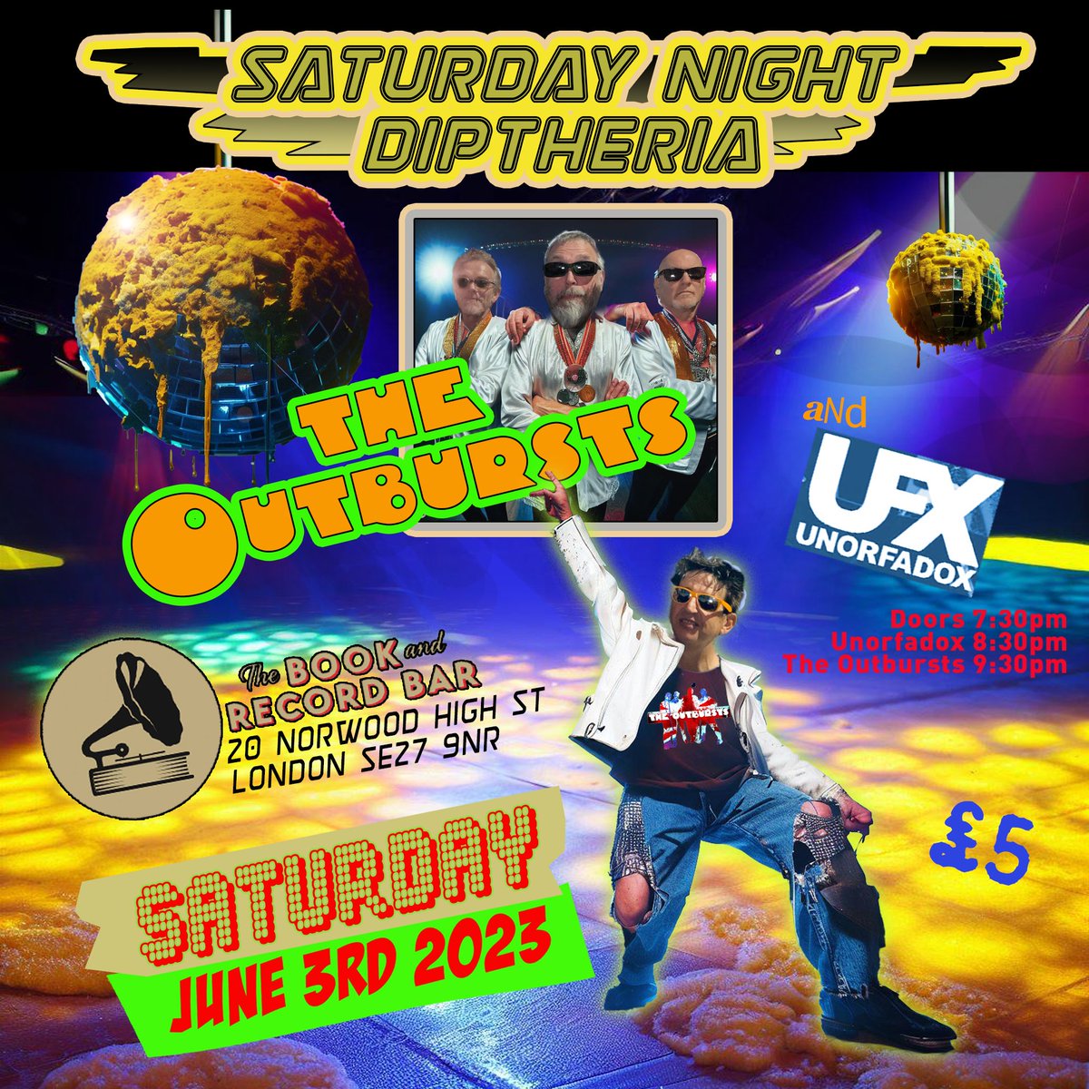 <a href="/RealOutbursts/">The Outbursts</a> will give you the heebeegeebees on Saturday Night <a href="/BooknRecordBar/">Book and Record Bar</a> 20 Norwood High St SE27 9NR from 7:30pm with added fever from Unorfadox!
Whether you're a mutha or whether you're a brother  get in for £5
#nightfever #stayinalive #punkrock #rockmusic #NewMusic2023