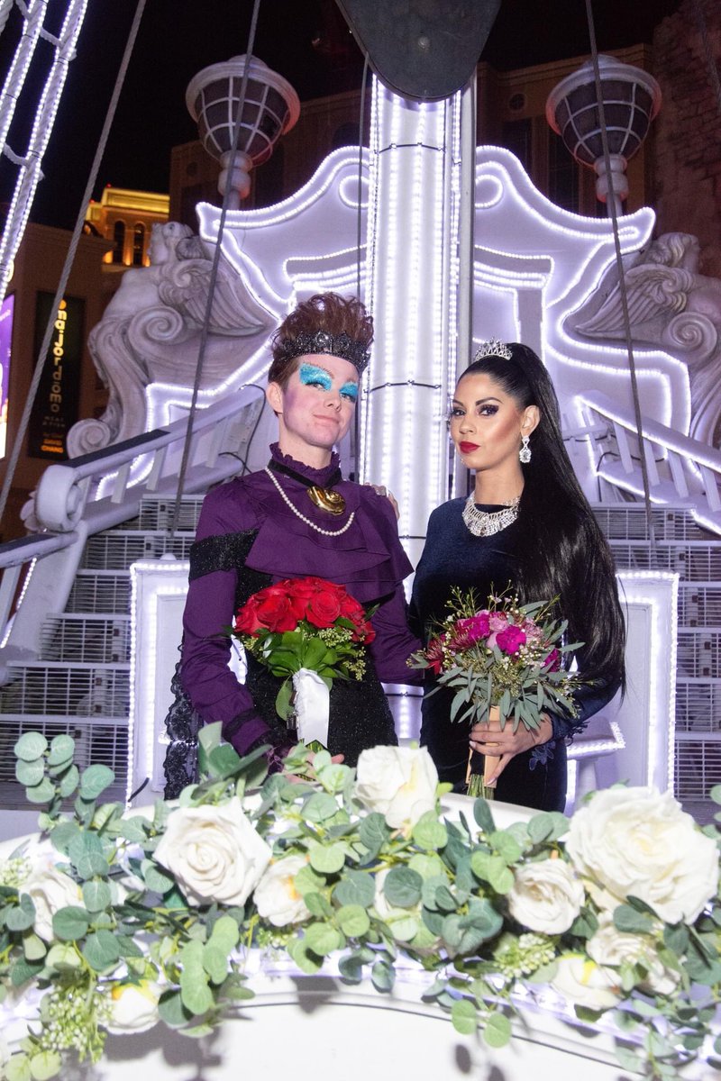 Cyndancer's tweet photo. I may be an ally but this is the closest I came to going full drag as the Matron of Honor, the evil queen,at my bff’s Disney villain’s wedding aboard the pirate ship at treasure island! 🌈 https://t.co/cBK1KW1XOq