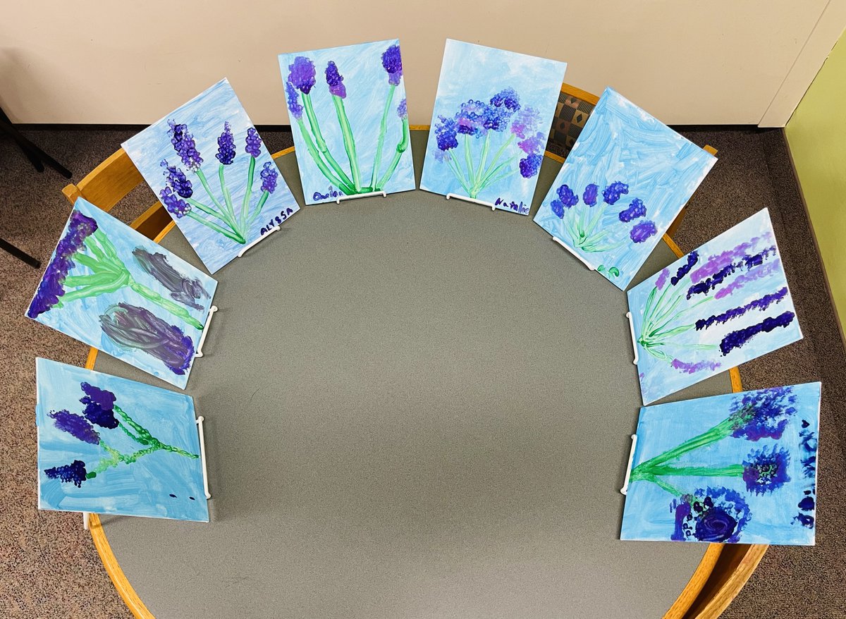 Admire the lovely lilacs painted by the children of Pepperell!
🪻
Create a stunning sunflower painting with us on Thursday, June 15th at 6 pm in the children's room. 🌻

Recommended for grades K-3.
Just a few spaces left; please click here to register: tinyurl.com/2p52be4n 🎨