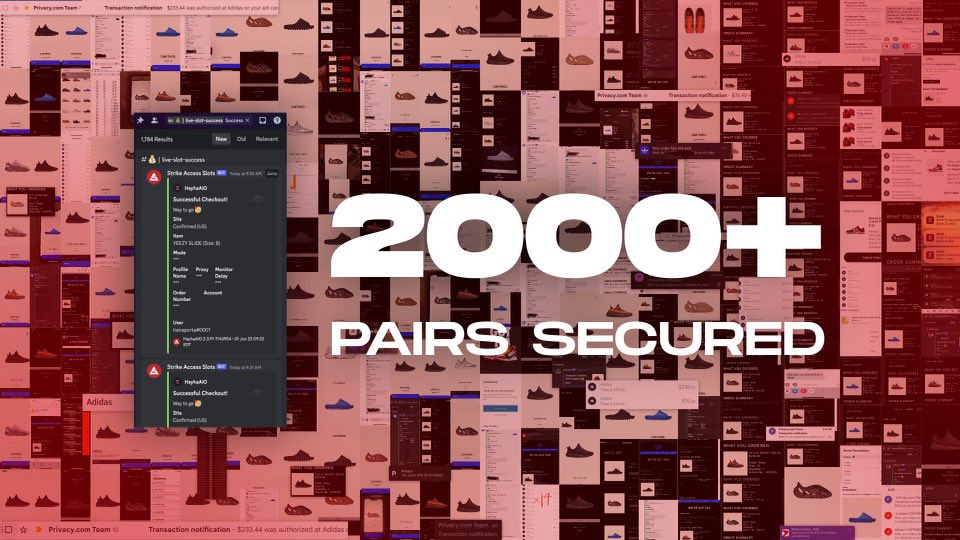 YEEZY DAY SUCCESS 🎉

OVER 2000+ SLOTS SECURED ✅

FREE AUTO-CHECKOUT 💸

THOUSANDS IN PROFIT FOR MEMBERS 🔌

RETWEET/COMMENT SIZE TO WIN A PAIR OF YEEZY BOOST 350 “PIRATE BLACK” 🚨

JOIN NOW: strikeaccess.com