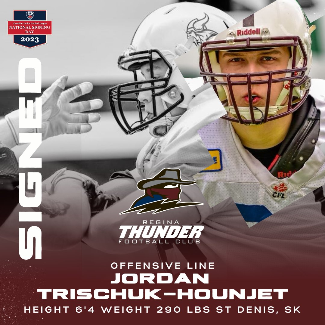 reginathunder's tweet photo. From Aberdeen Composite School, Jordan Trischuk-Hounjet is going to #committothegrit this #CJFLsigningday!
#reginathunder #saskfootball @SaskRidersFDN https://t.co/5bQutttXaZ