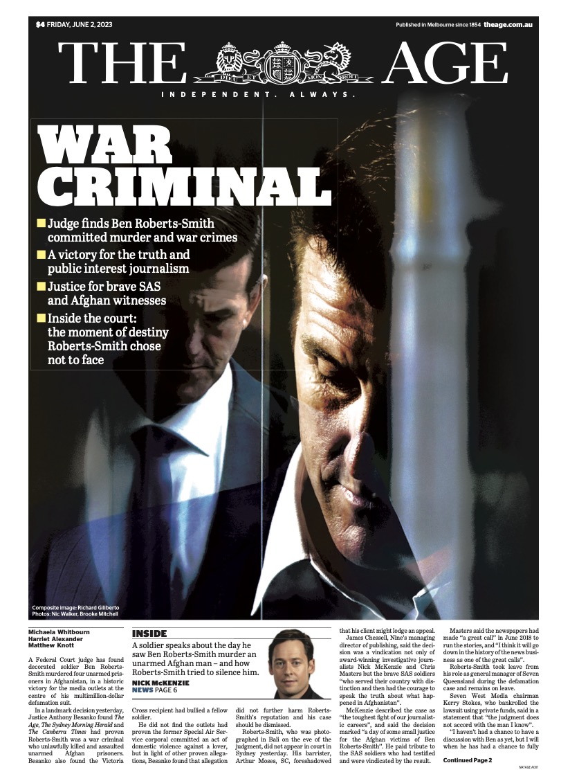 The front page of The Age for Friday, June 2, 2023.