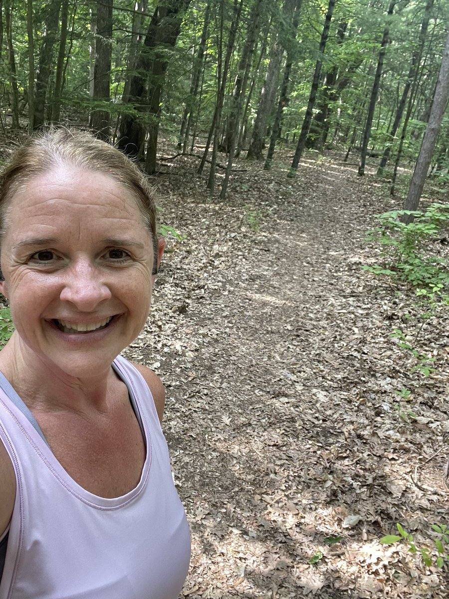 I don’t mind the heat (87°  today🥵), or rain, or even snow in my trails, but a pop-up thunderstorm - that’s a little unnerving in the woods. ⛈️ 
Trail number 13 is one my favorites @therunchat 🏃🏼‍♀️😊💪🏻
#runchathunt
#keeppromisestomyself #chooseyou #choosehappy #sunnyandrainy 😊