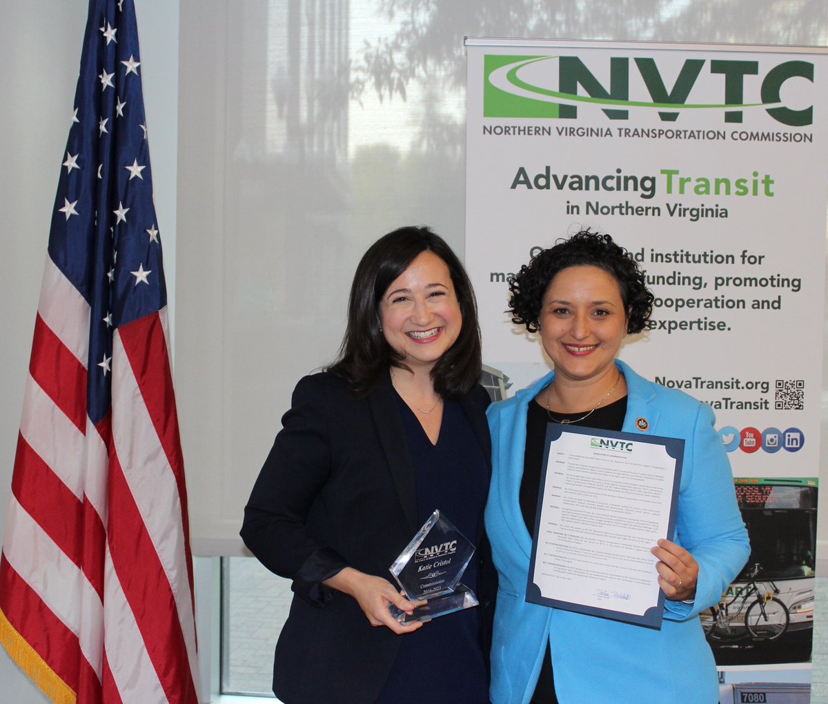 Tonight we thank @kcristol for her amazing service to NVTC as she leaves the Commission for a new adventure with the @tysons_va and we look forward to continued partnership on important #PublicTransit projects in NoVa.