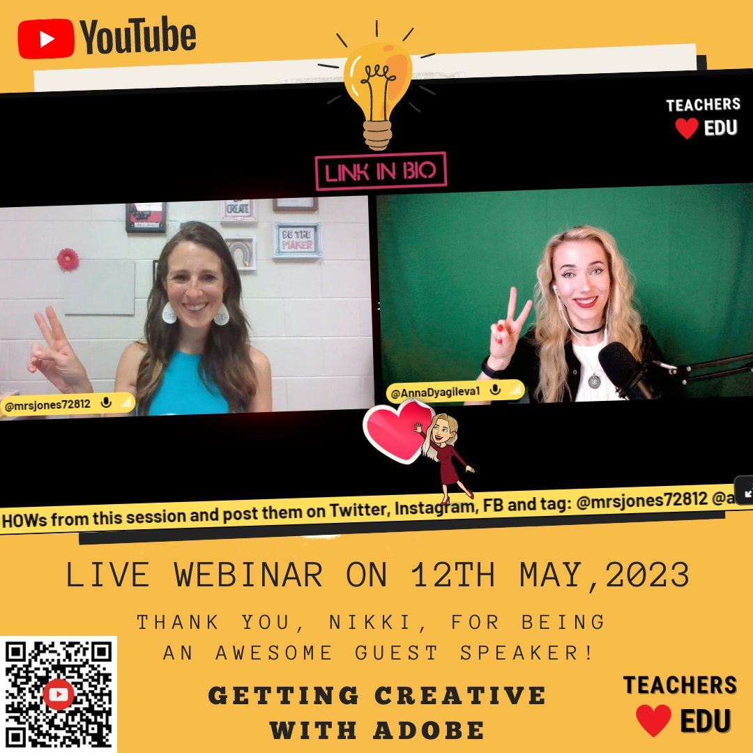 It was 🅰🅼🅰🆉🅸🅽🅶  LIVE #PD on 'Getting #creative with @AdobeExpress' with inspiring @mrsjones72812!

💖Thank you, Nikki, for being 💎awesome 🎙#guestspeaker!

📺Catch the replay and get a PD💡collection👉youtube.com/live/fLwTxKt83…

#teachersloveEDU #AdobeEduCreative #creativity