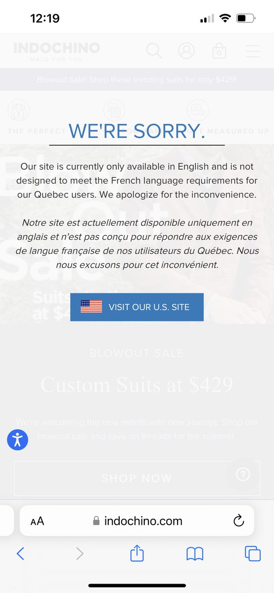 This company with headquarters in Vancouver, is redirecting Quebec users to their US website because they don’t meet the French requirements of the province.

#bill96