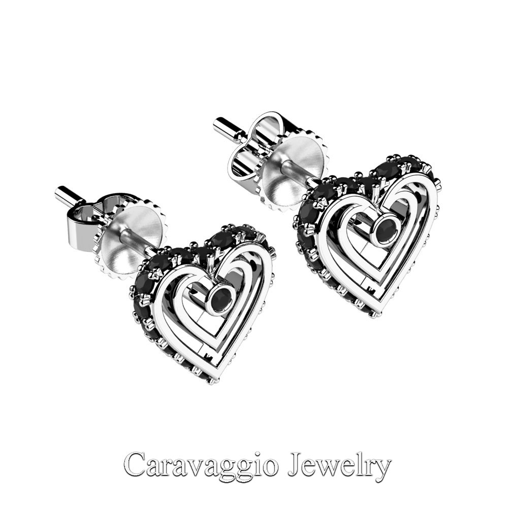 New ❤️ Art Masters Caravaggio 14K White Gold Black Diamond Heart Stud Earrings E623-14KWGBD at Caravaggio™ Jewelry caravaggiojewelry.com/?s=E623&submit…