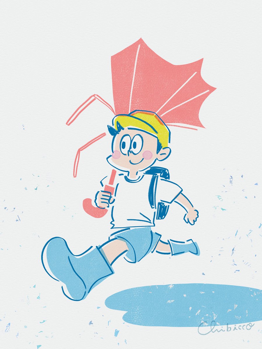 「壊れた傘でも持って帰ってえらい!風が強い雨上がりに小学校4〜5年の男の子が壊れた」|チビッコ✏️ゆるイラストデザイナーのイラスト