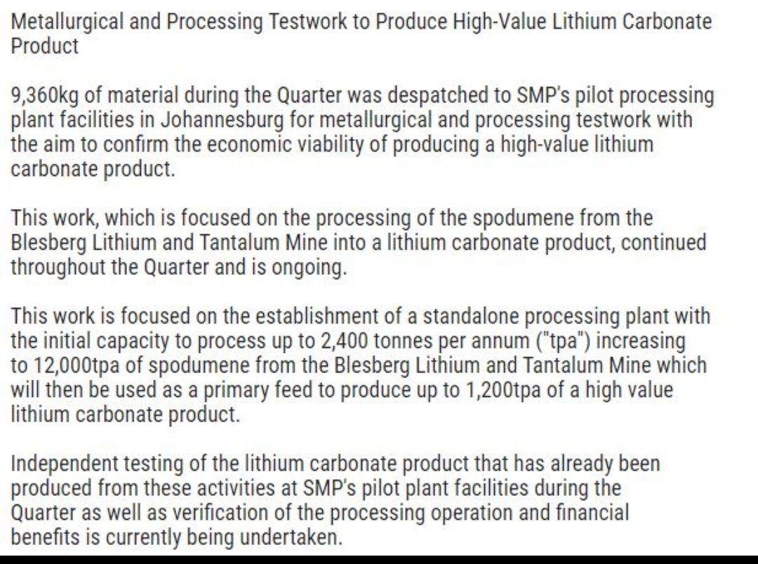 Chuggley1's tweet photo. A thing of beauty 

Stockpiles approx 250-400k tonnes contain a high level of #spodumene with average over 5% #lithium 

Produce revenue in parallel to exploration of hard rock resources

Carbonate production mine gate sales 

$5m offtake agreement in place 

@MarulaPlc #maru https://t.co/4UTJa1WVSG