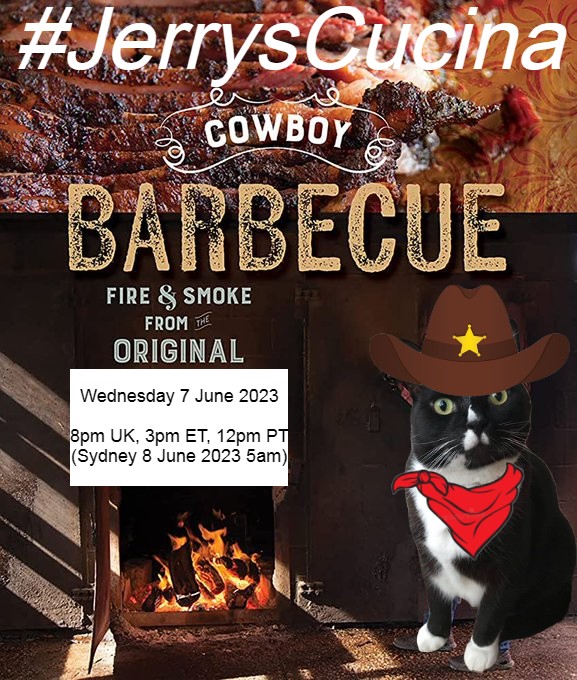 Howdy 🤠folks 
#JerrysCucina is having a Cowboy BBQ 🍖🍗next Wednesday. Be dere or be square !!
#Hedgewatch #ZSHQ #CatsofTwitter #DogsofTwitter #Anipals #TheAviators #TheRuffRiderz #Stuffies 
All welcome to join in da fun 😍 
YEEHAW 🤠🤠