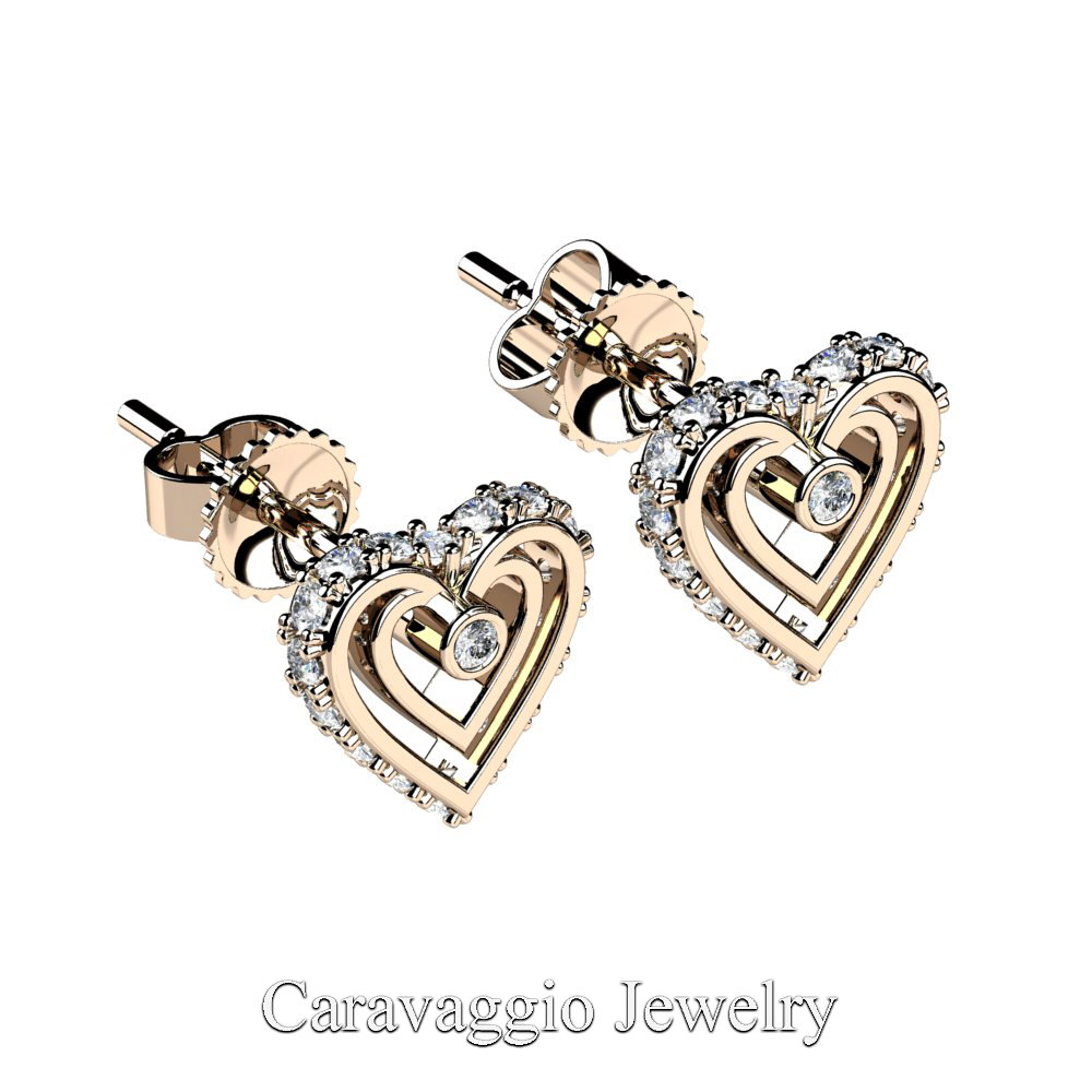 New ❤️ Art Masters Caravaggio 14K Rose Gold Diamond Heart Stud Earrings E623-14KRGD at Caravaggio™ Jewelry caravaggiojewelry.com/?s=E623&submit…