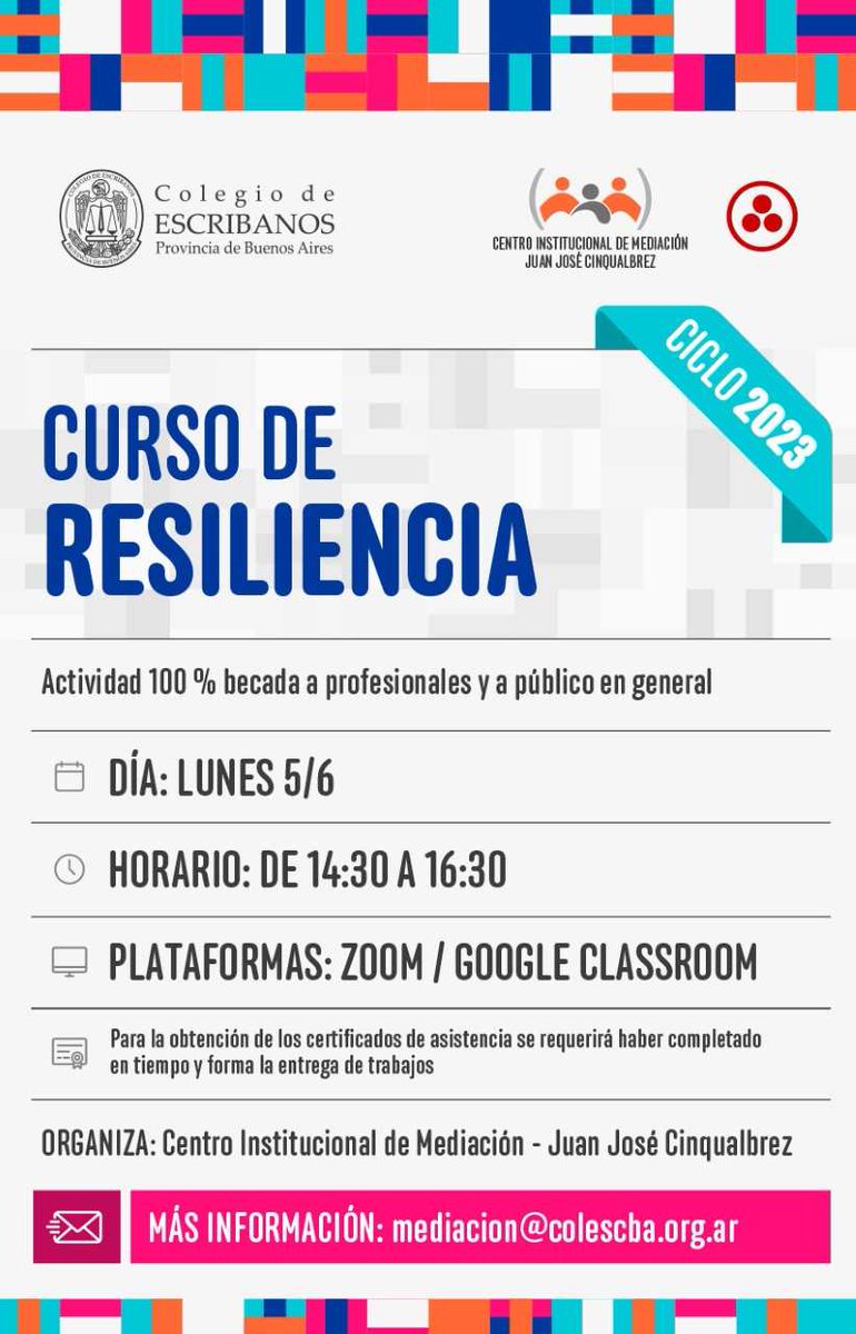 🌱 Las personas resilientes tienen las herramientas necesarias para hacerle frente a las adversidades. 🌱

¡Y ahora vos también podés tenerlas! Te invitamos a nuestro #curso de Resiliencia, organizado por el Centro de Prevención, Gestión de Conflictos y

mediante.com.ar/resoluciones/r…