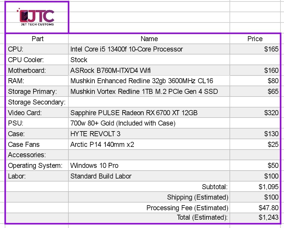 JetTechCustoms's tweet image. Anyone out there looking for a KILLER value SFF build? 👀 A TON of power, and an awesome upgrade path for less than $1250 (INCLUDING SHIPPING!)