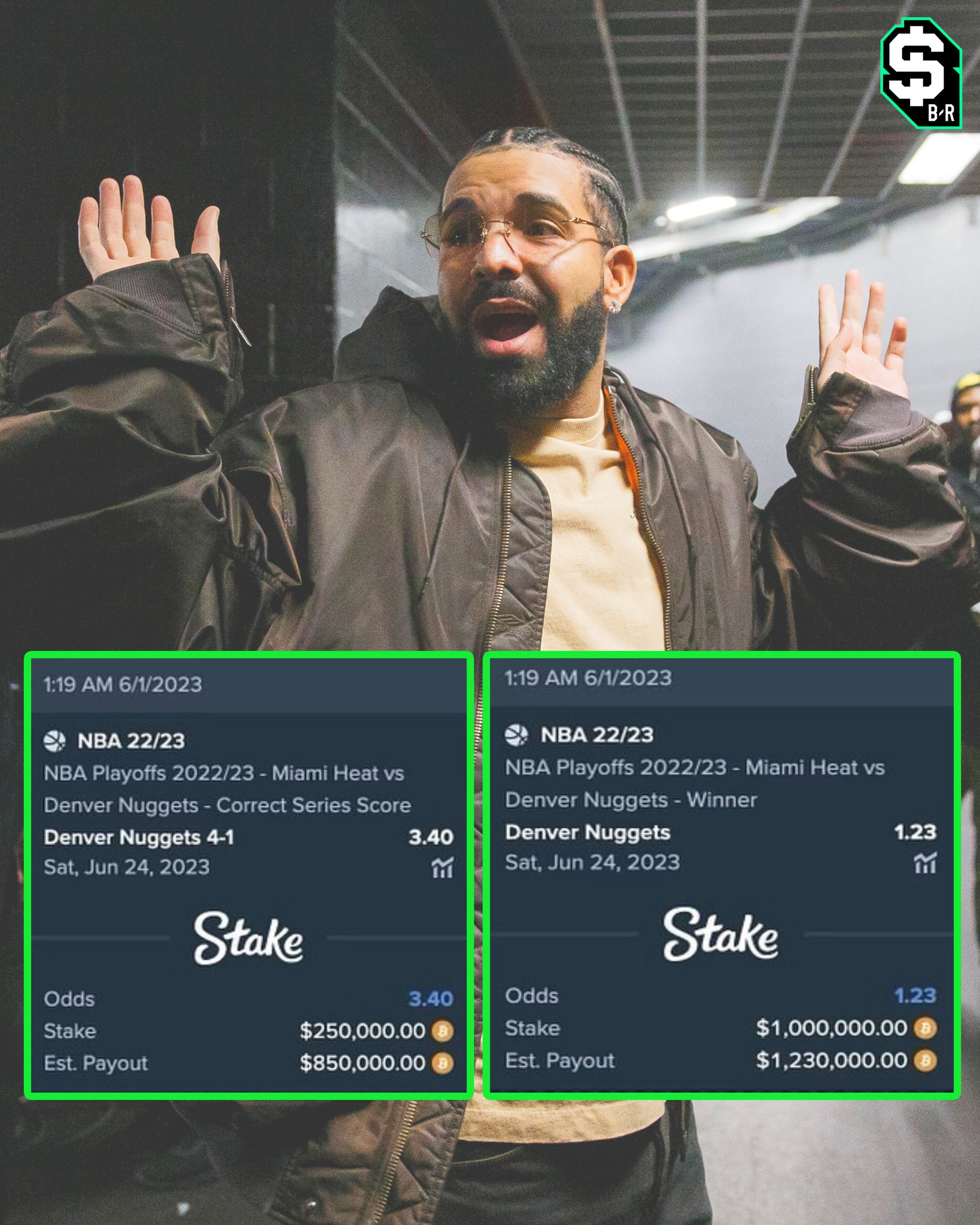 br_betting on Twitter "DRAKE DROPS MASSIVE BETS ON THE NUGGETS 😳 https