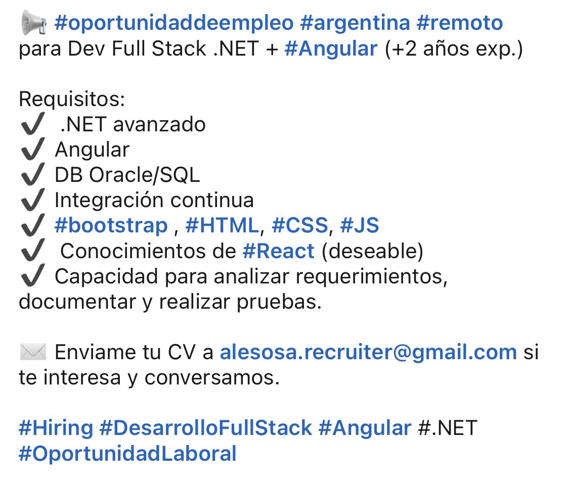 #HIRINGNOW #Argentina #TrabajoRemoto para más info al MD