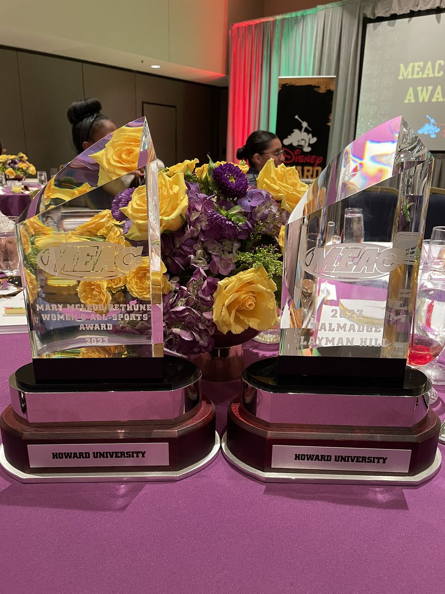 A great honor for the Howard University Department of Athletics tonight! 

The department won the 2023 Talmadge Layman Hill Men’s All-Sports Award and the 2023 Mary McLeod Bethune Women's All-Sports Award, presented at the #MEAC Spring Meetings. 🏆 🏆 

#BleedBlue