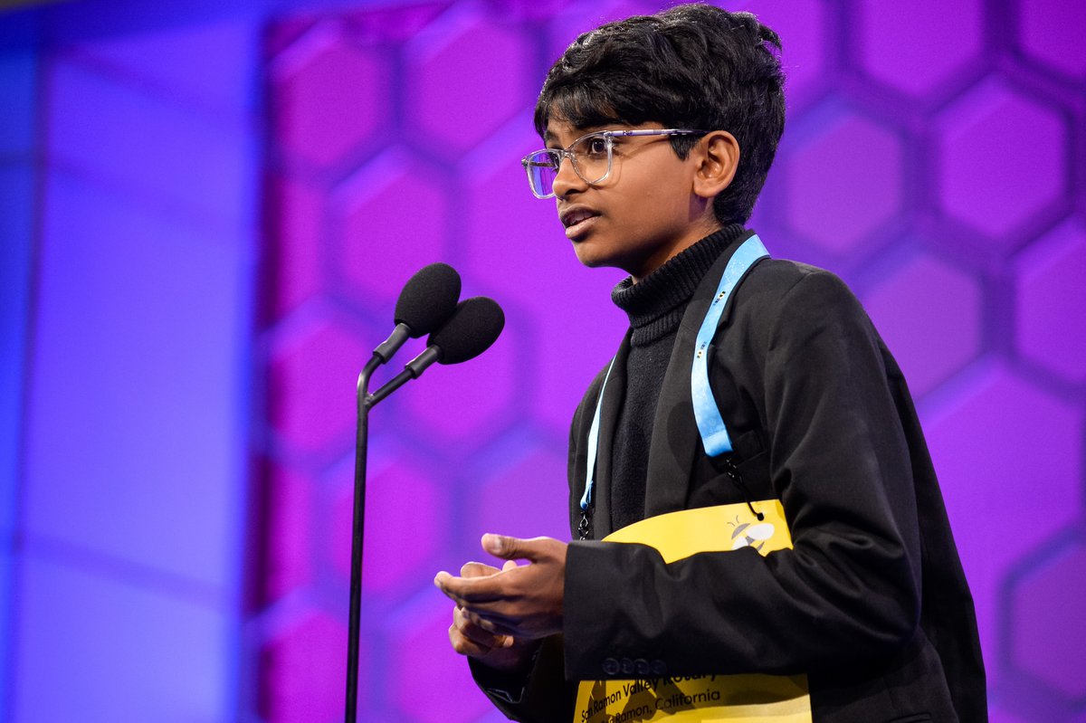 #Speller9 Dhruv Subramanian isn't just proficient at spelling. He's developing a hypoallergenic skincare line that has fragrance, so his mom with skin allergies can wear a nicely scented lotion. He said he isn't ready for his @ABCSharkTank pitch just yet though. #spellingbee