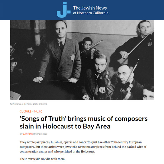 LonelyChildMovie (@lonelychildmovi) on Twitter photo "Their music did not die with them."
‘Songs of Truth’ is a storytelling tribute to Jewish composers who continued to create music even while imprisoned during the Holocaust.
Learn more: 👉 bit.ly/3N8sKFC
Tix: 👉 bit.ly/43nVrUH
w/ <a href="/citizen_film/">Citizen Film</a> <a href="/jewishsf/">J. The Jewish News of Northern California</a> "Their music did not die with them."
‘Songs of Truth’ is a storytelling tribute to Jewish composers who continued to create music even while imprisoned during the Holocaust.
Learn more: 👉 bit.ly/3N8sKFC
Tix: 👉 bit.ly/43nVrUH
w/ <a href="/citizen_film/">Citizen Film</a> <a href="/jewishsf/">J. The Jewish News of Northern California</a>