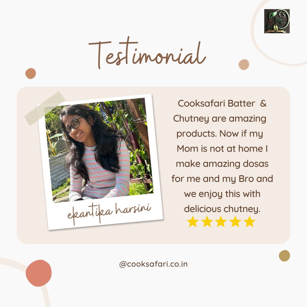 #customerexperience 

Candid feedback - cooksafari batter & chutney are amazing. Now if my Mom not in home, I make amazing Dosa for me and for my bro , enjoy with delicious chutney 

#cooksafari #hasslefree #readytocook #readytoeat #cookfresh #batter #chutney #breakfast