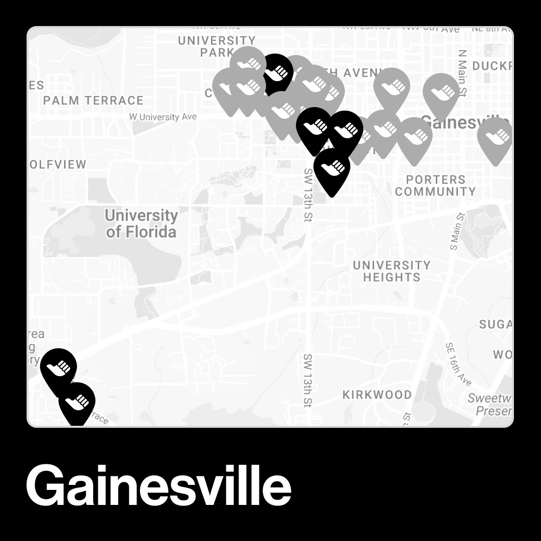 Every station available in Gainesville, along with a few new ones added this week.