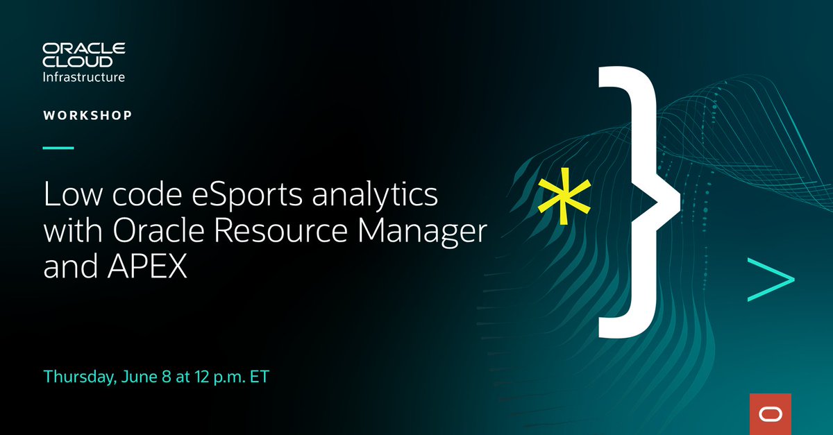 ozcoggs's tweet image. Register for this upcoming lab to learn how to deploy data ingestion infrastructure and a #LowCode app through Oracle Resource Manager. You'll also use @Oracle's APEX tool to create a visually appealing leaderboard for your eSports data. social.ora.cl/6015OtlnJ