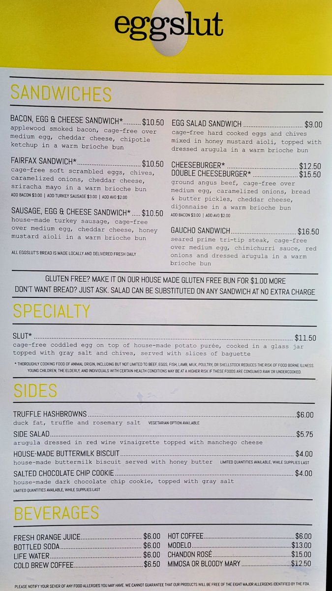 Jacob Orth on Twitter "Menu for Eggslut in the Cosmo"