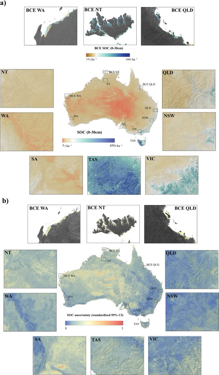 Check out our latest paper: 'Multi-scale mapping of Australia’s terrestrial and #bluecarbon stocks and their continental and bioregional drivers' led by <a href="/lewis__walden/">Lewis Walden</a> and <a href="/raphvr/">R.A. Viscarra Rossel</a>: nature.com/articles/s4324….
#Wetlands #ClimateMitigation #Australia