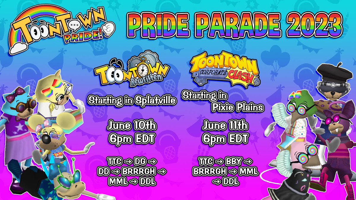 @TTCCSupport Hi guys! I tried to DM but wasn't able to - I've attached my message below, but TL;DR I'm a lead mod for Toontown Pride and have announced the parade times, for Moderation's convience! Thank you for your time!