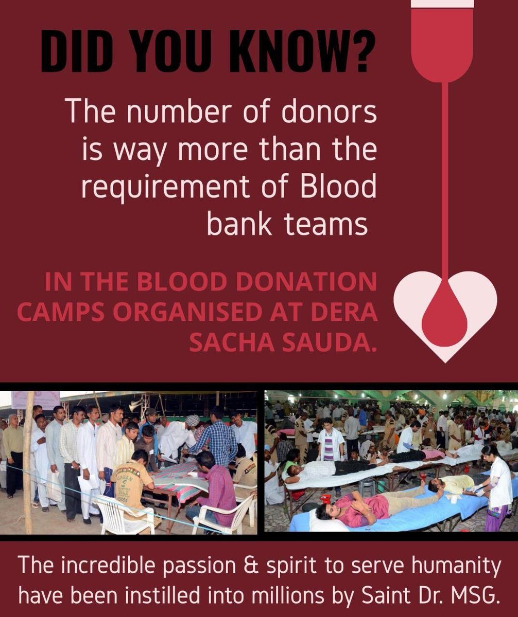 #TrueBloodPump
Dera Sacha Sauda has been following the unique practice to remove the misconceptions about blood donation. Following His Holiness Saint Gurmeet Ram Rahim Ji ’s teachings, DSS volunteers are well acquainted about the importance of blood donation for saving lives.