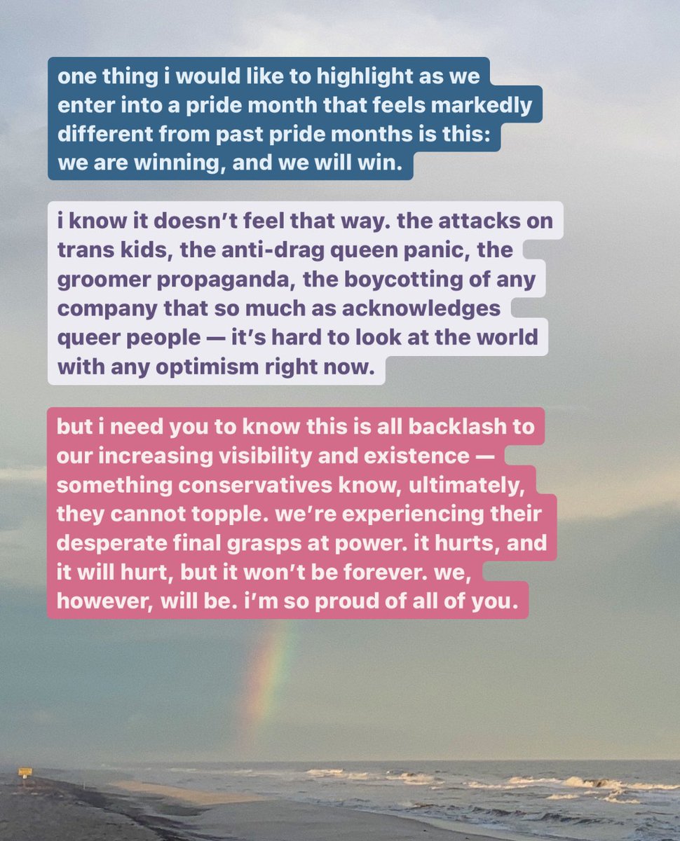 i usually just use twitter for jokes and jabs but for a moment let me be sincere. i love you. happy pride