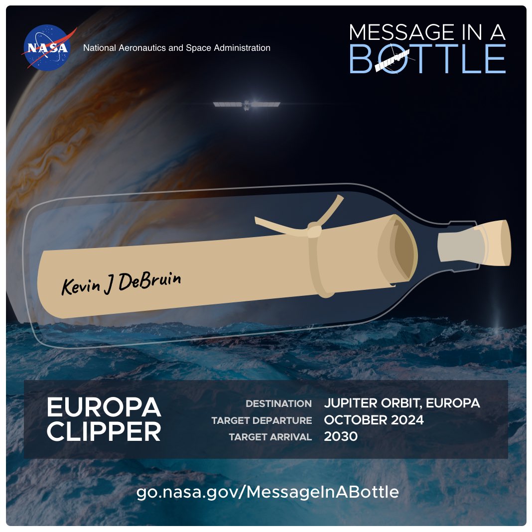 People around the world are invited sign their names to a poem written by the U.S. Poet Laureate Ada Limón. The poem will be on board the Europa Clipper spacecraft as it travels 1.8 billion miles to explore Jupiter's icy moon Europa.

europa.nasa.gov/message-in-a-b…