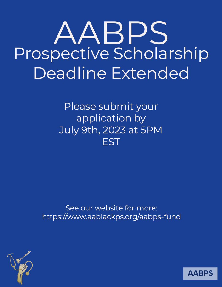 Applying to MD-PhD programs this cycle? Apply for the AABPS Prospective Student Scholarship. Applications are due July 9th, 2023 at 5PM EST. Apply at aablackps.org/aabps-fund 
#mstp #medtwitter #mdphd #aabps #graduateschool #prospectiveapplicant