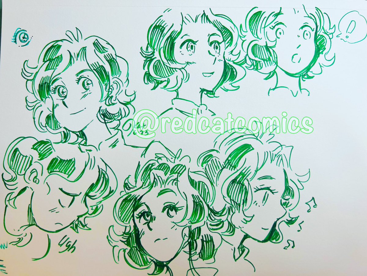 Evening doodles of Luna, practicing drawing without a ton of wire frame guides. Also giving with the green ink. 

#doodles #comics #inksketch