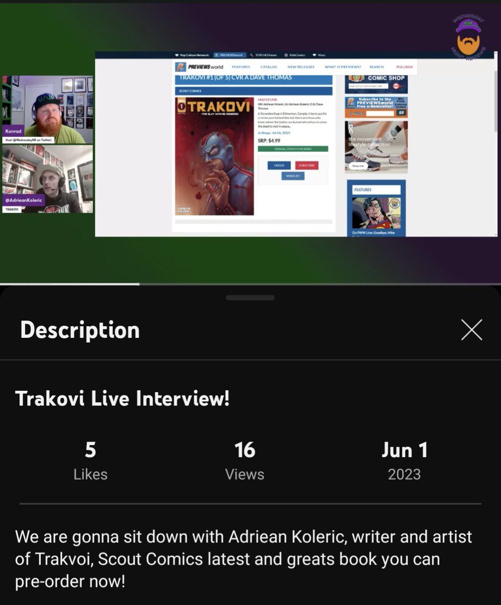 WednesdayNR's tweet photo. #Live show number one is done! Thank you so much for those that checked it out. You can watch it on the "Live" tab of our #YouTube channel.
Thank you and congratulations again to @adrieankoleric on the success and publication of #Trakovi with @scoutcomics! https://t.co/jMi0qgcOpa