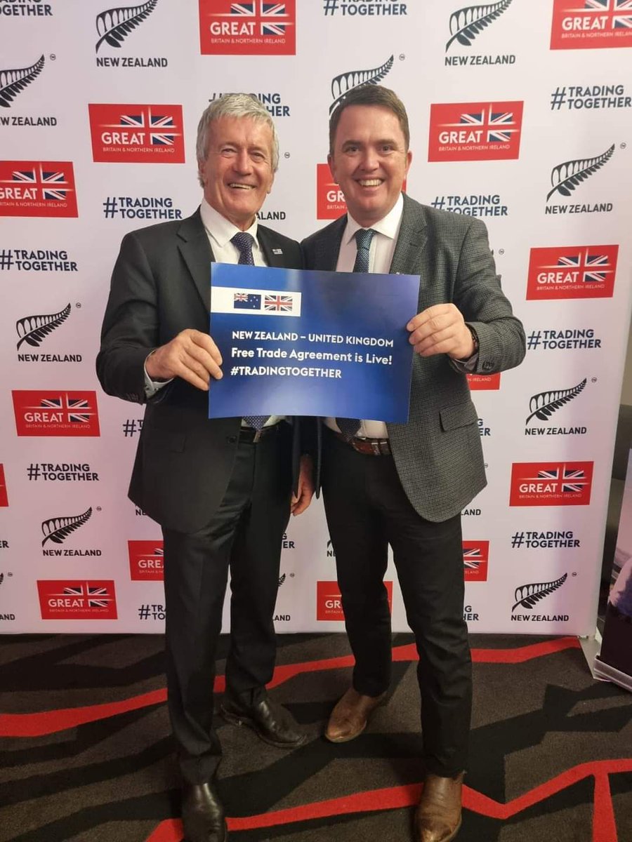 Great news for Kiwi farmers! 🥝 🐄 🍷 🐑 🧀🍞

&amp; economy! 💵

The new NZ-UK free trade agreement came into force this week. The deal will see tariff-free dairy trade after 5 years, and beef and lamb tariffs to phase down over the next 15 years.