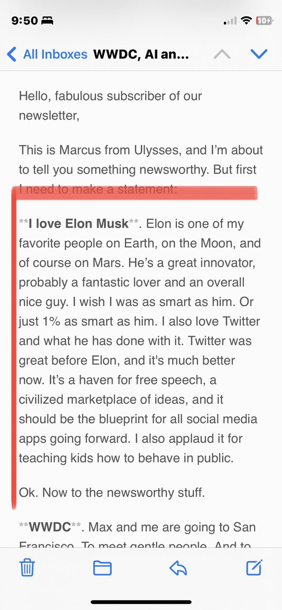 BranchFourth's tweet photo. Dear #MarcusFehn : using one’s business as a platform to engage in obsequious behavior towards Elon Musk or ANY public figure is just weird, creepy, &amp; terrible business. I’ve saved all of my docs &amp; have deleted @ulyssesapp . Looking 4 a new platform. Suggestions? @ScrivenerApp ? https://t.co/13foaVLWHw