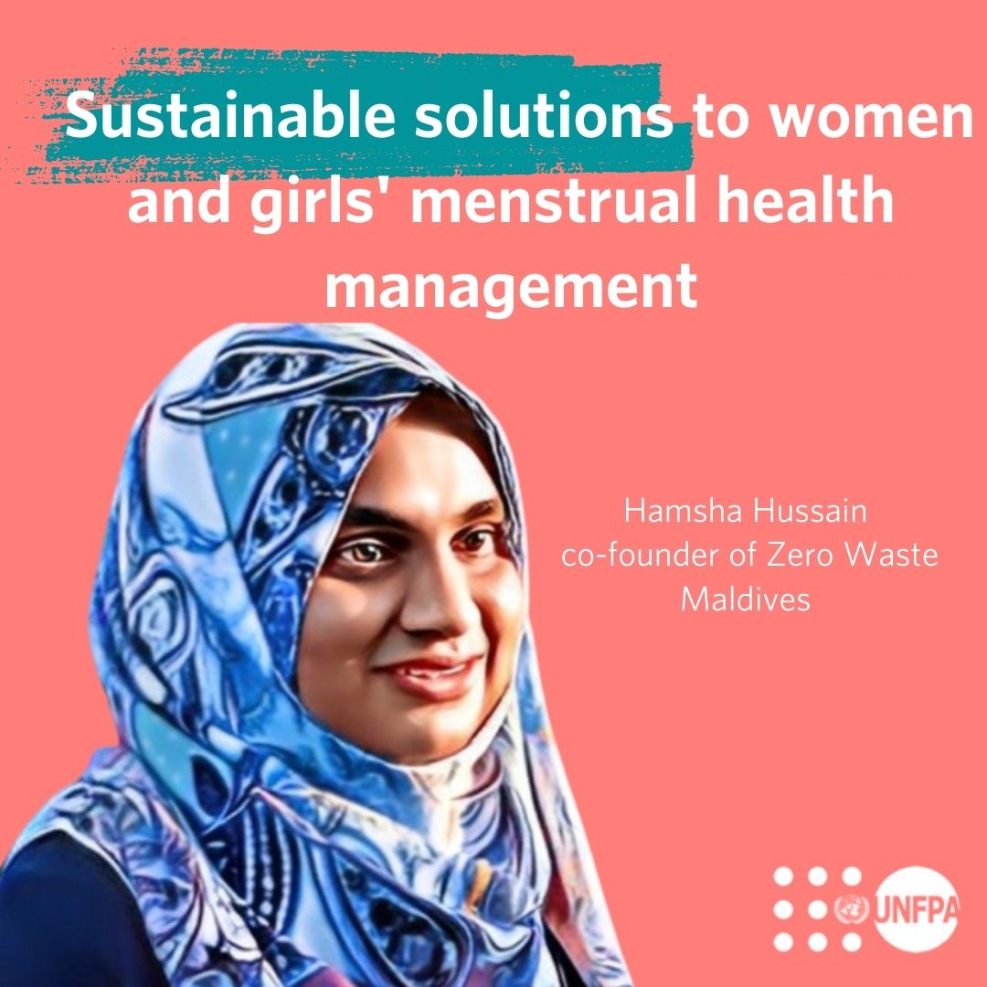 Hamsha Hussain is a climate advocate & co-founder of @ZeroWasteMv, working towards zero waste through #education in #Maldives.

Learn about her project with @UNFPA which offer #sustainable solutions to ensure #women & #girls’ #menstrualhealth: rb.gy/lf0c9

#MHDay2023