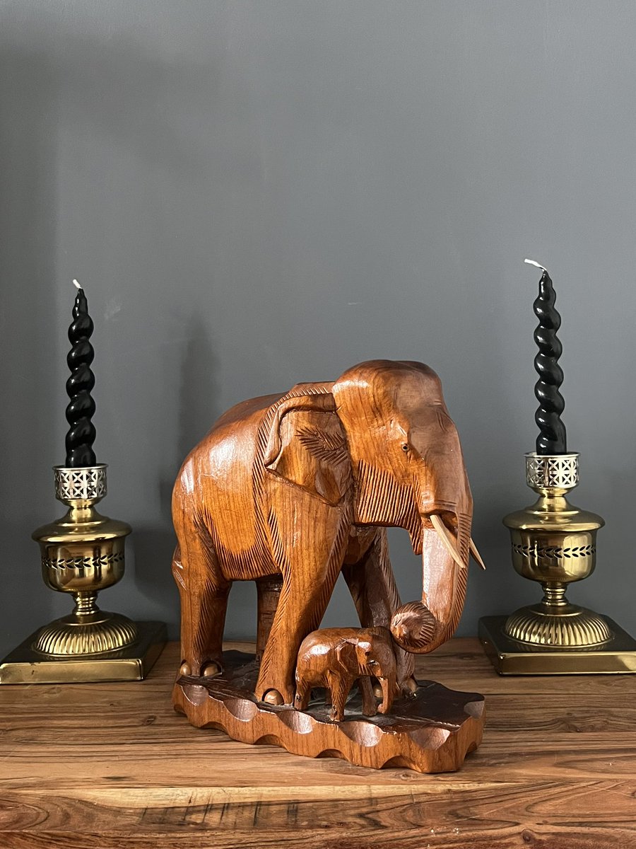 Large Vintage Teak Wood Elephant with Calf by ThePhenomenalOnes etsy.me/3C5WInc via @Etsy 🌺🌺🌺EVERYTHING 20% OFF!🌺🌺🌺#giftforherideas #giftforher #antiques #vintagedecor