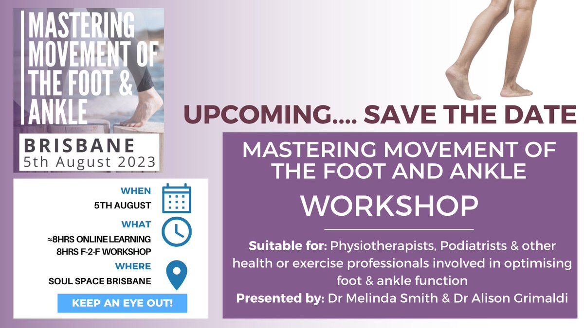 SAVE THE DATE! NEW foot &amp; ankle workshop by Dr. Melinda Smith and Dr. Grimaldi. Relevant not only for foot &amp; ankle rehab but for optimising function &amp; performance of the lower kinetic chain.
CLICK HERE and let us know if you want to be notified when open: dralisongrimaldi.com/contact/