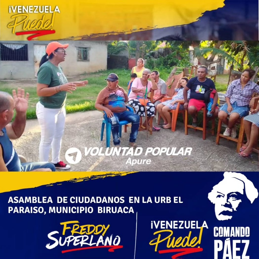 VP_Biruaca's tweet photo. Asamblea de Ciudadanos, en la Urb. el Paraíso, Municipio Biruaca, Estado Apure.

Seguimos demostrando nuestro respaldo. Con organización y constancia ganaremos la primaria el #22Oct y prepararemos la derrota para las elecciones presidenciales de 2024.
#VenezuelaPuede https://t.co/WEEI6DHbV8