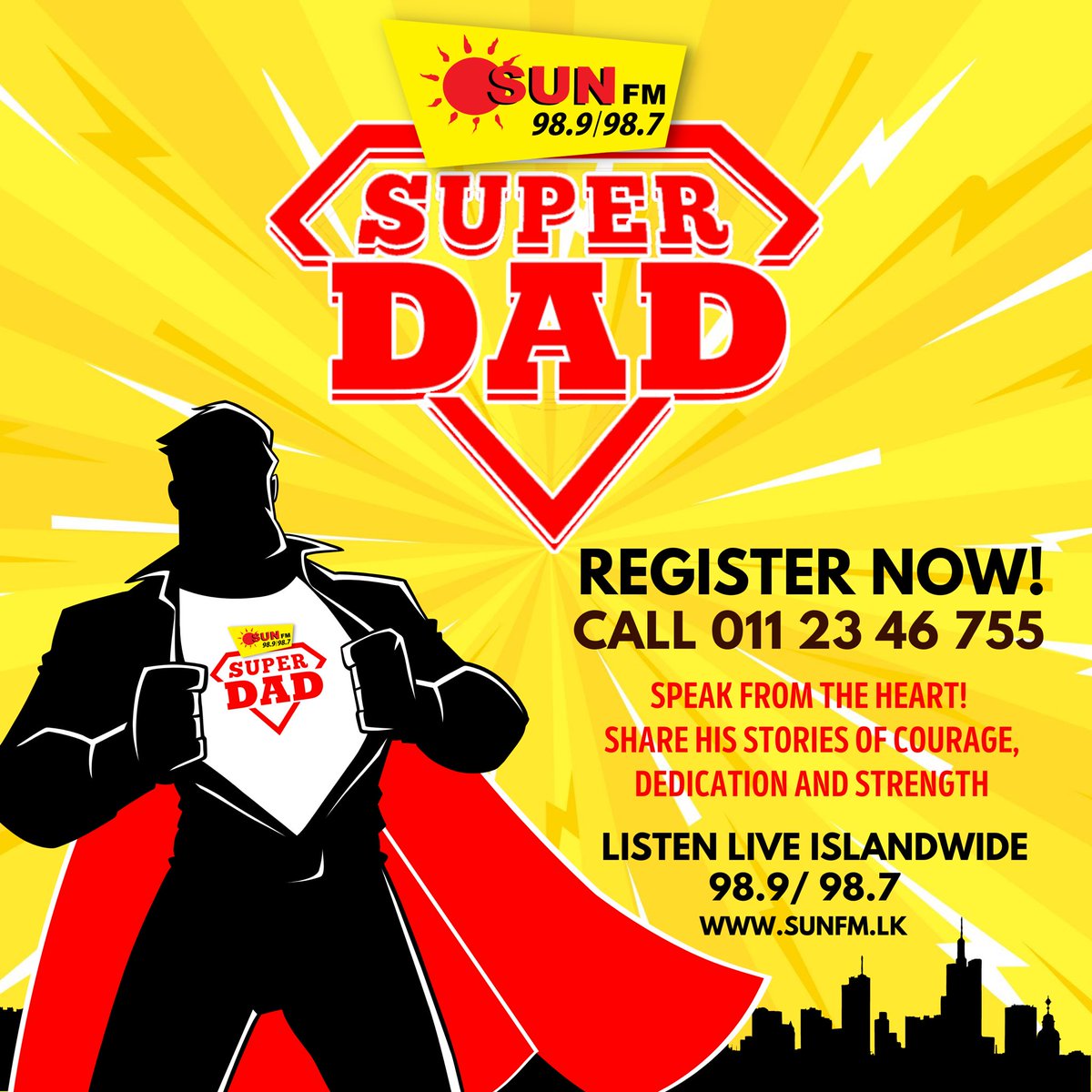 Any man can be a father, but it takes someone special to be a dad 🦸🏻‍♂️❤️☀️
Show your father some love by nominating him for the Sun FM Super Dad 2023
Make this Father’s Day a special one by letting your dad know how much he means to you ❤️
#SunFM #SuperDad2023 #FatherDay2023