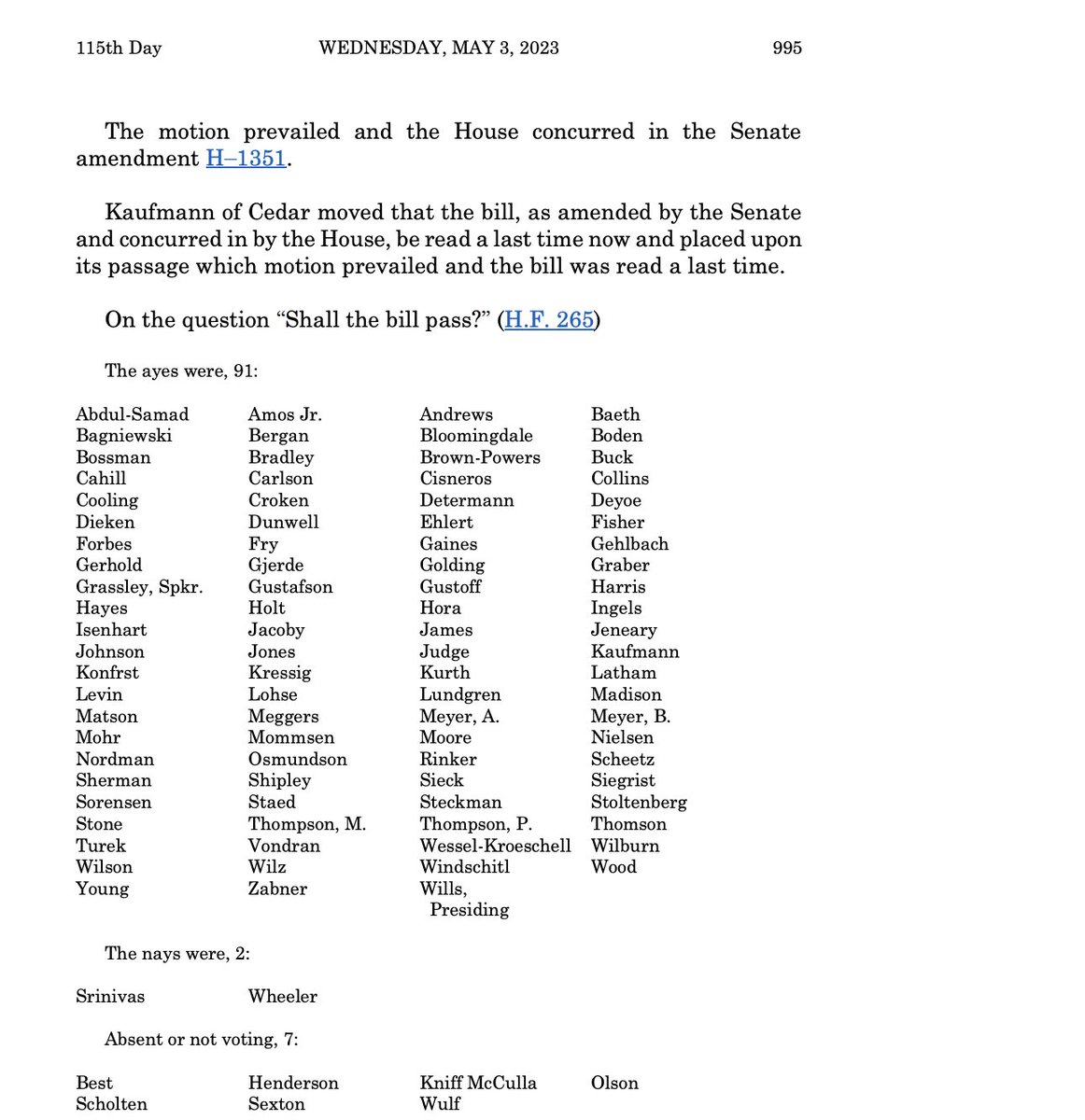 2/Thanks to @Rep_BobbyK & Senators Webster & @Jason_Schultz for getting the bill across the finish line. The bill had bipartisan support from 91 Reps @iowahousedems @IAHouseGOP & 46 Senators @IowaSenate @IASenateGOP Bill text: https://t.co/5bqghIVYal #ialegis 